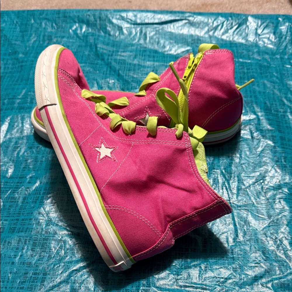 Pink and Green High-Top Sneakers